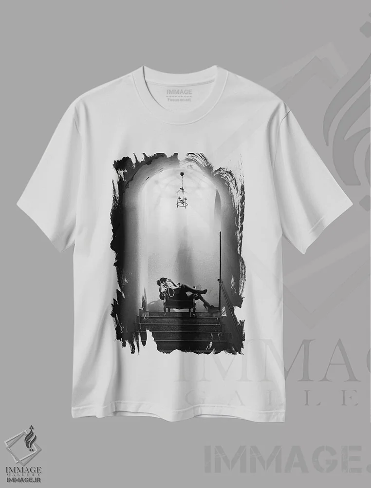 تیشرت سفید طرح دار بدون عنوان، هنر تزئینی سیاه و سفید اثر لیلو بونادونا | immage.ir