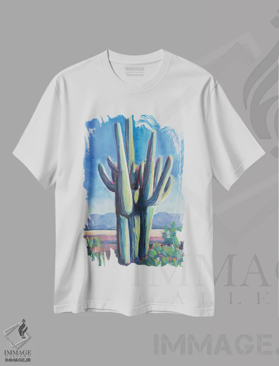 تیشرت سفید طرح دار سرزمین کاکتوس II، هنر فاخر معاصر اثر لیزا باترز | فروشگاه ایماژ