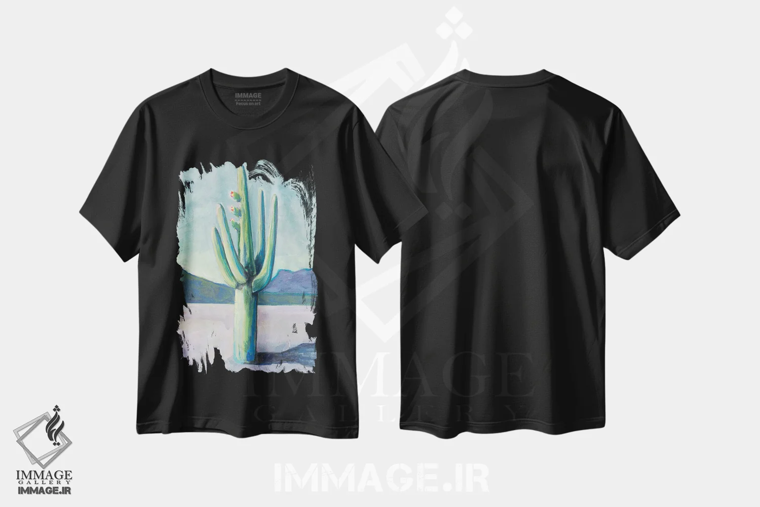 تیشرت مشکی طرح دار سرزمین کاکتوس I، هنر فاخر معاصر اثر لیزا باترز | فروشگاه ایماژ