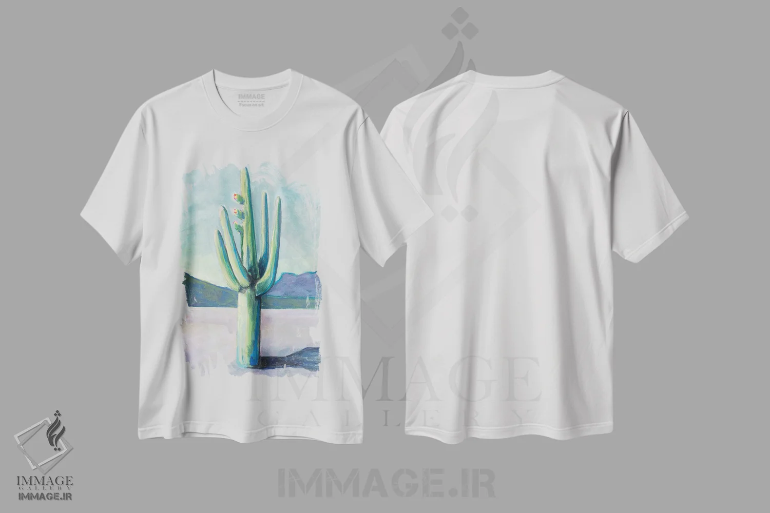 تیشرت سفید طرح دار سرزمین کاکتوس I، هنر فاخر معاصر اثر لیزا باترز | immage.ir