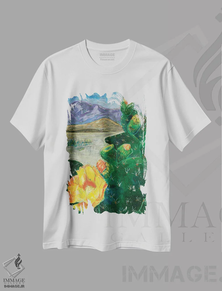 تیشرت سفید طرح دار گلابی خاردار، هنر فاخر معاصر اثر لیزا باترز | immage.ir