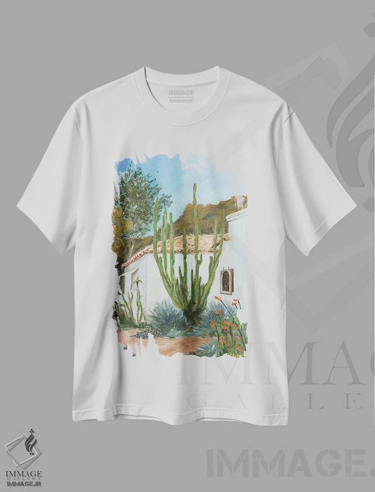 تیشرت سفید طرح دار واحه، هنر فاخر معاصر اثر لیزا باترز | immage.ir