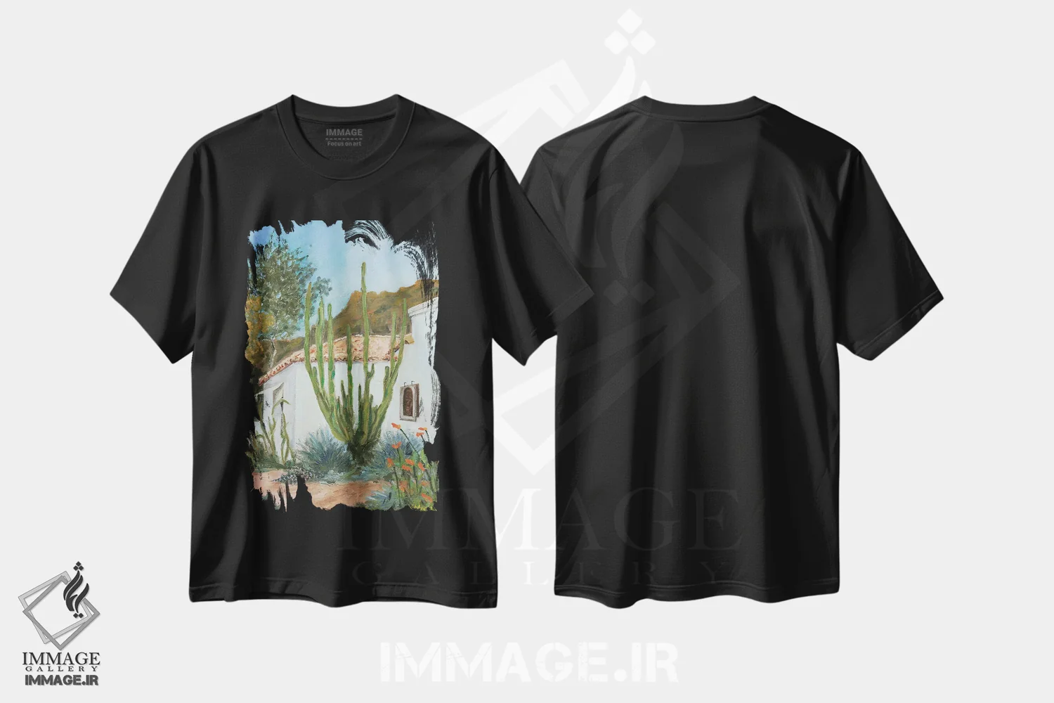تیشرت مشکی طرح دار واحه، هنر فاخر معاصر اثر لیزا باترز | فروشگاه ایماژ