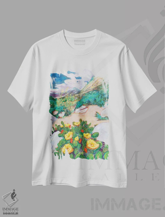 تیشرت سفید طرح دار رزهای بیابانی، هنر فاخر معاصر اثر لیزا باترز | فروشگاه ایماژ