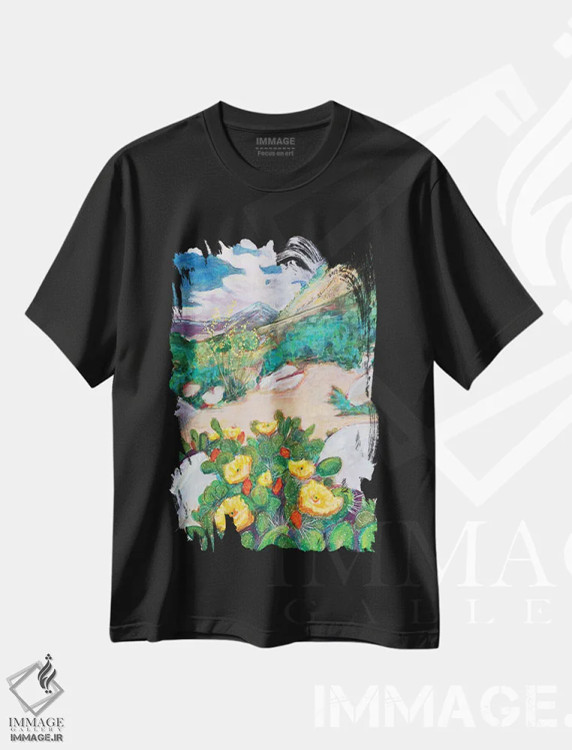 تیشرت مشکی طرح دار رزهای بیابانی، هنر فاخر معاصر اثر لیزا باترز | immage.ir
