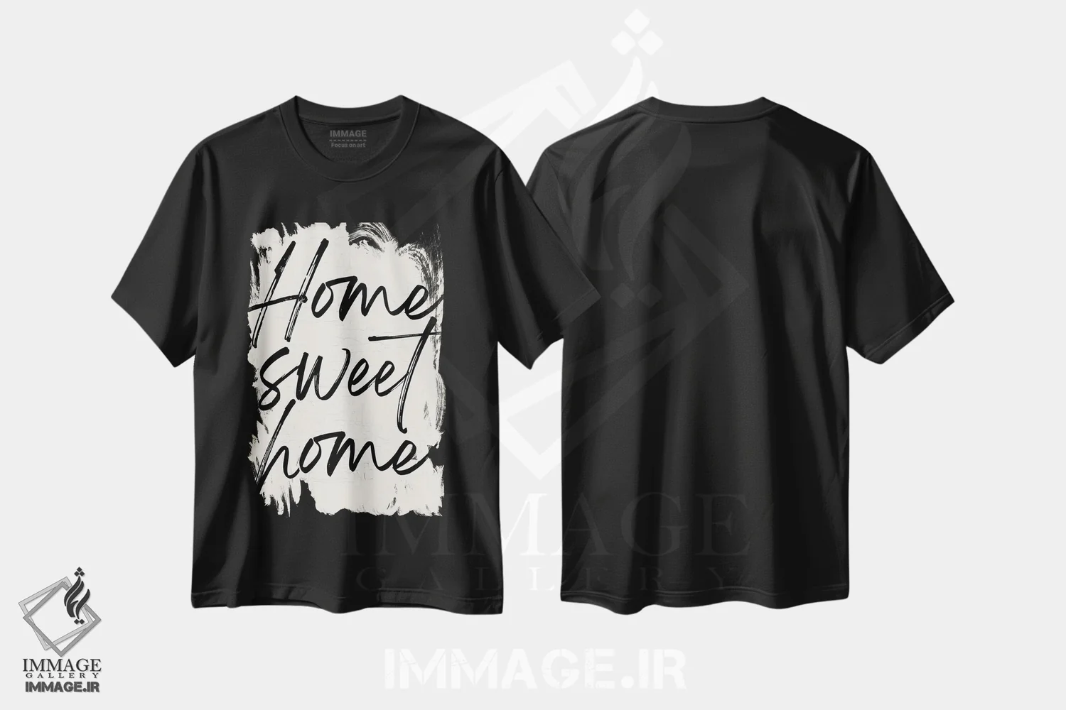 تیشرت مشکی طرح دار خانه شیرین خانه، هنر تزئینی سیاه و سفید اثر لولا بیژو و کمپانی | فروشگاه ایماژ