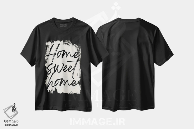 تیشرت مشکی طرح دار خانه شیرین خانه، هنر تزئینی سیاه و سفید اثر لولا بیژو و کمپانی | فروشگاه ایماژ
