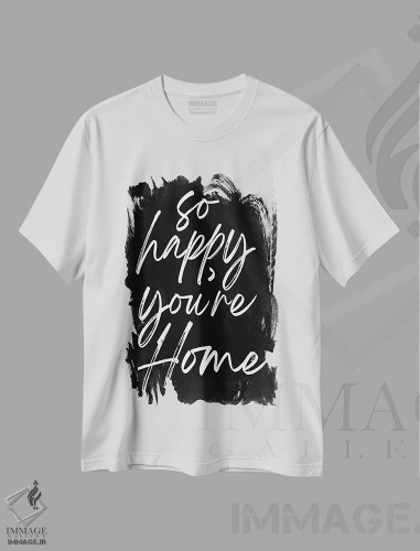 تیشرت سفید طرح دار خیلی خوشحالم که خانه ای، هنر تزئینی سیاه و سفید اثر لولا بیژو و کمپانی | فروشگاه ایماژ