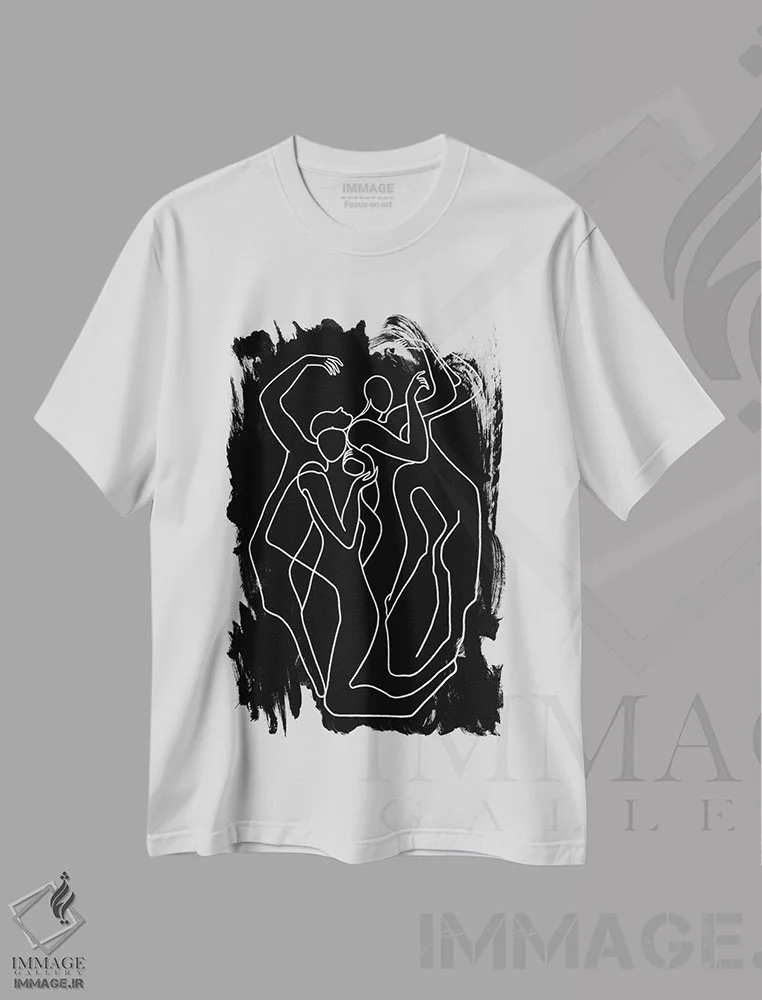تیشرت سفید طرح دار پانتومیم، آبستره اثر لیا چچلاشویلی | فروشگاه ایماژ