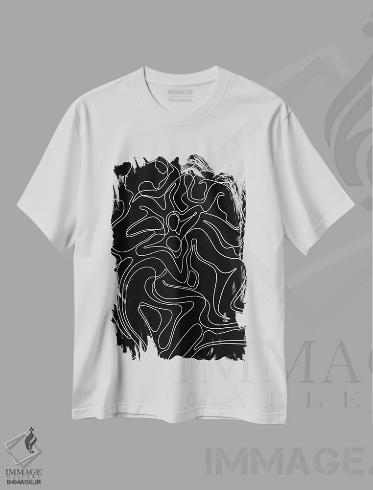 تیشرت سفید طرح دار پیش درآمد، آبستره اثر لیا چچلاشویلی | فروشگاه ایماژ
