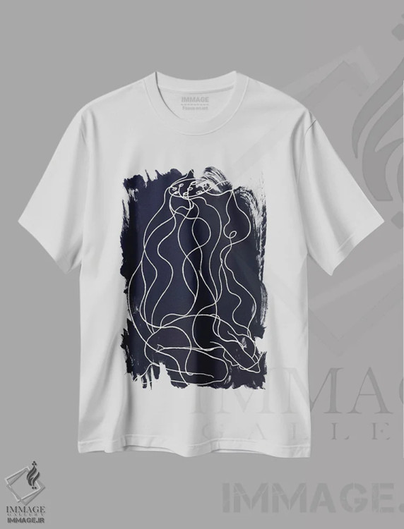 تیشرت سفید طرح دار دو چیز؛ دوش یا باران کوتاه، آبستره اثر لیا چچلاشویلی | immage.ir