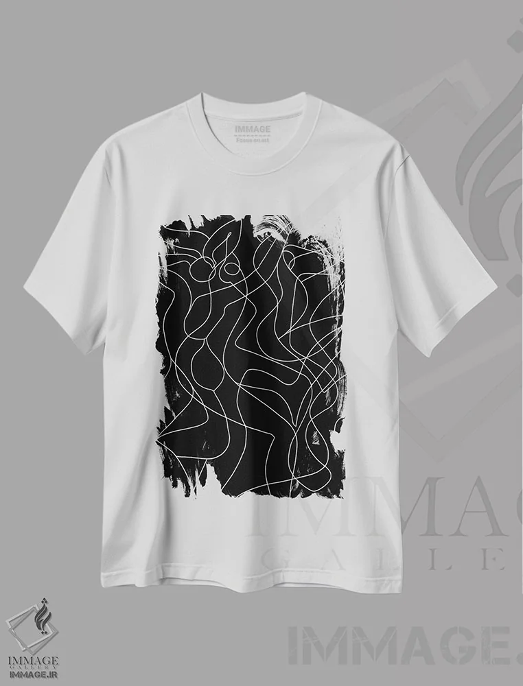 تیشرت سفید طرح دار رقص آشفته، آرت خطی اثر لیا چچلاشویلی | immage.ir