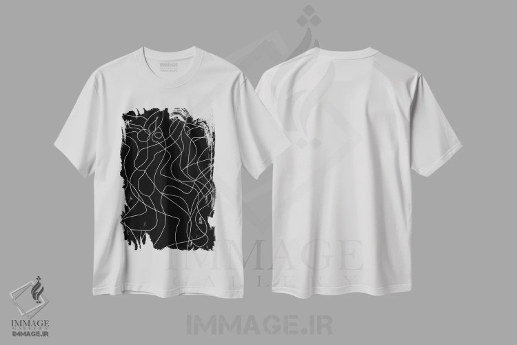 تیشرت سفید طرح دار رقص آشفته، آرت خطی اثر لیا چچلاشویلی | immage.ir