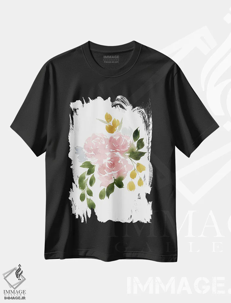تیشرت مشکی طرح دار باغ آملیا I، دکور معاصر اثر لوسیل پرایس | فروشگاه ایماژ