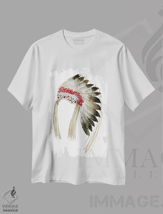 تیشرت سفید طرح دار کلاه پر بومیان آمریکا، تزئینی اثر لوسیل پرایس | فروشگاه ایماژ