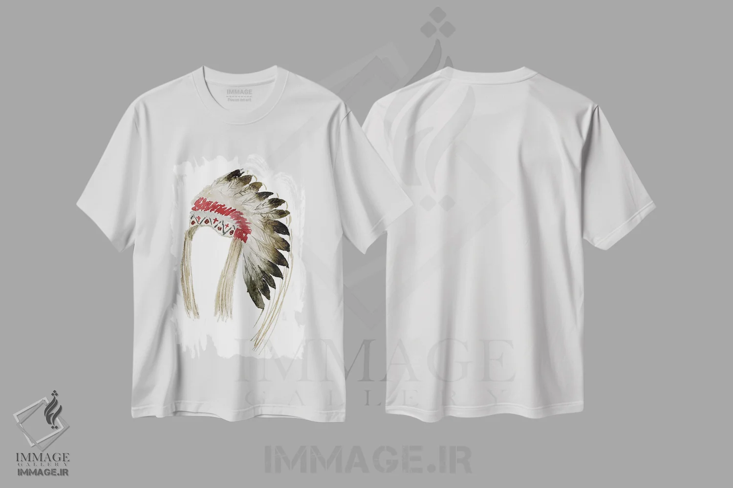 تیشرت سفید طرح دار کلاه پر بومیان آمریکا، تزئینی اثر لوسیل پرایس | فروشگاه ایماژ