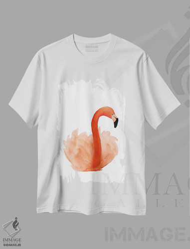 تیشرت سفید طرح دار فلامینگوی در حال استراحت، تزئینی اثر لوسیل پرایس | فروشگاه ایماژ