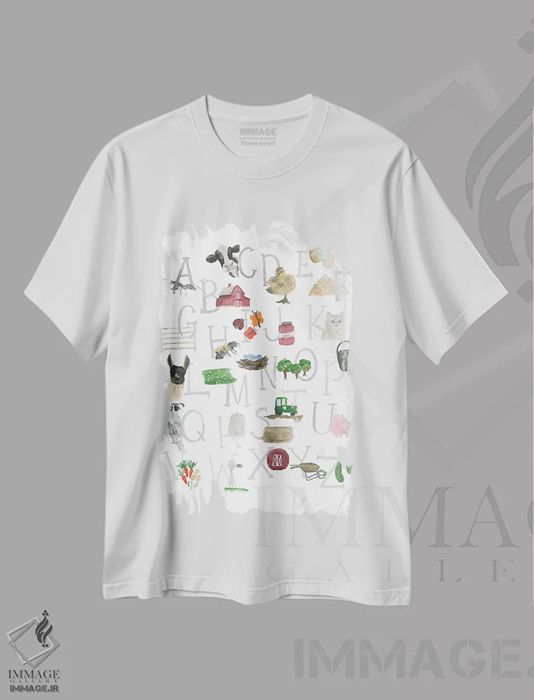 تیشرت سفید طرح دار الفبای مزرعه، دکور روستایی اثر لوسیل پرایس | immage.ir