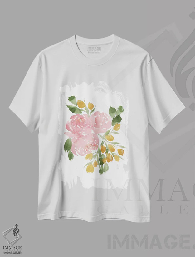 تیشرت سفید طرح دار باغ آملیا II، دکور معاصر اثر لوسیل پرایس | فروشگاه ایماژ