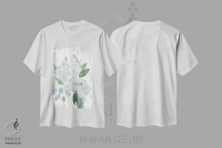 تیشرت سفید طرح دار گل های آبی آرامش بخش I، دکور روستایی اثر لوسیل پرایس | فروشگاه ایماژ