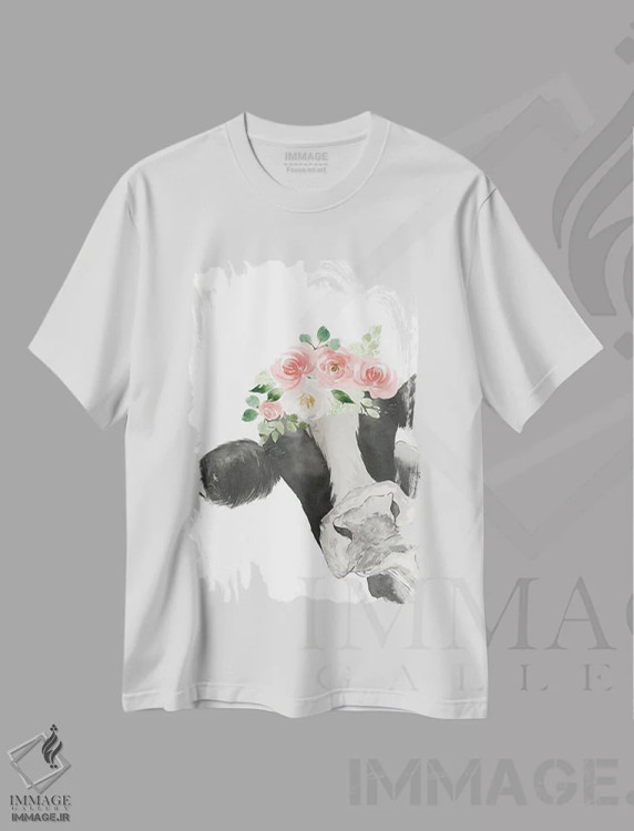 تیشرت سفید طرح دار سلام گاو با تاج گل، مدیوم اثر لوسیل پرایس | immage.ir
