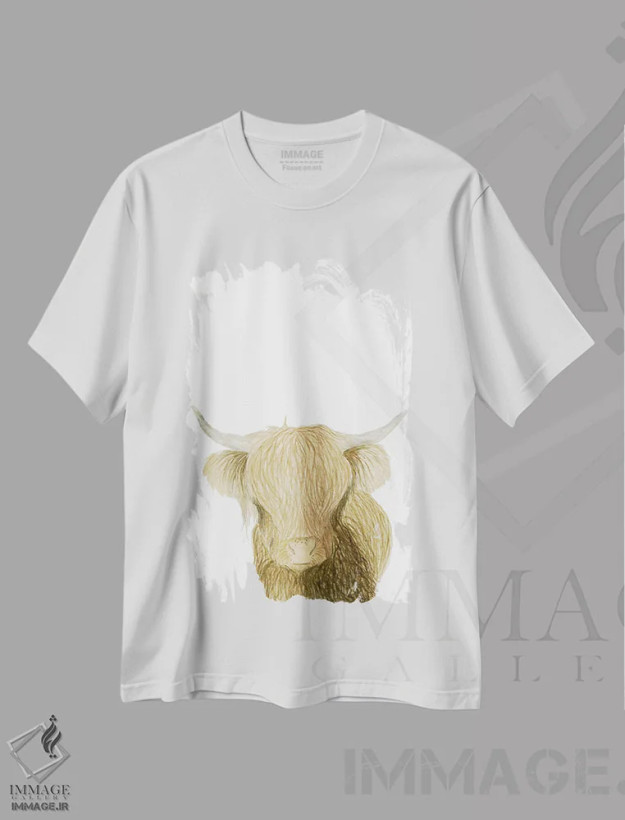تیشرت سفید طرح دار گاو کوهستانی، مدیوم اثر لوسیل پرایس | فروشگاه ایماژ