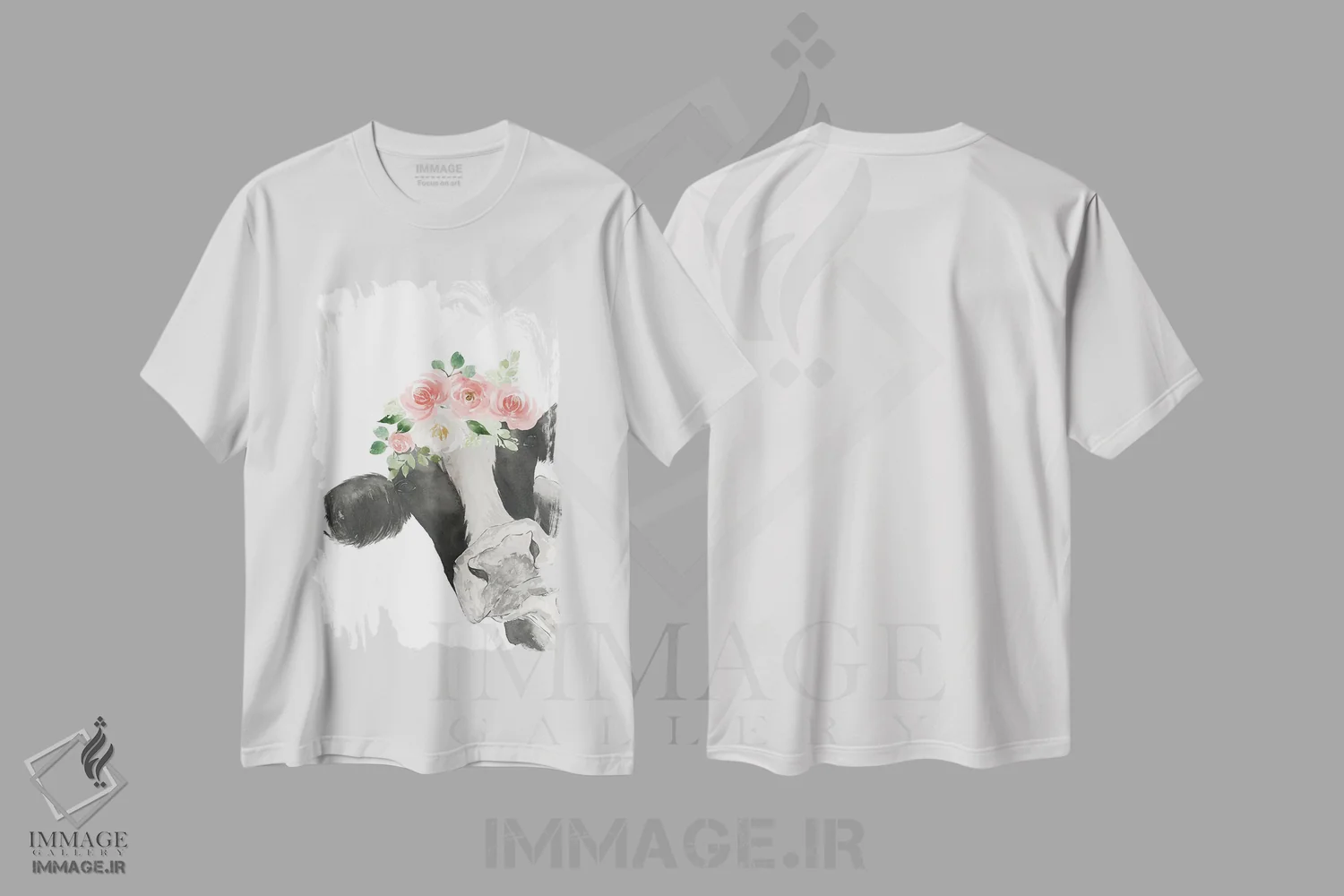 تیشرت سفید طرح دار سلام گاو با تاج گل، مدیوم اثر لوسیل پرایس | immage.ir