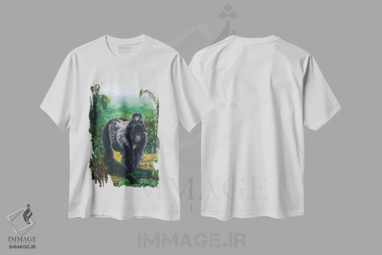 تیشرت سفید طرح دار سواری بر پشت گوریل، مدیوم اثر لورا کرتین | immage.ir