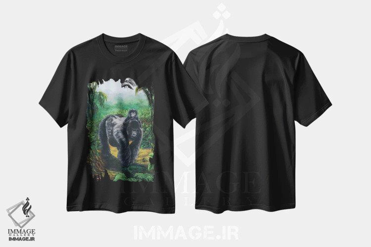 تیشرت مشکی طرح دار سواری بر پشت گوریل، مدیوم اثر لورا کرتین | فروشگاه ایماژ