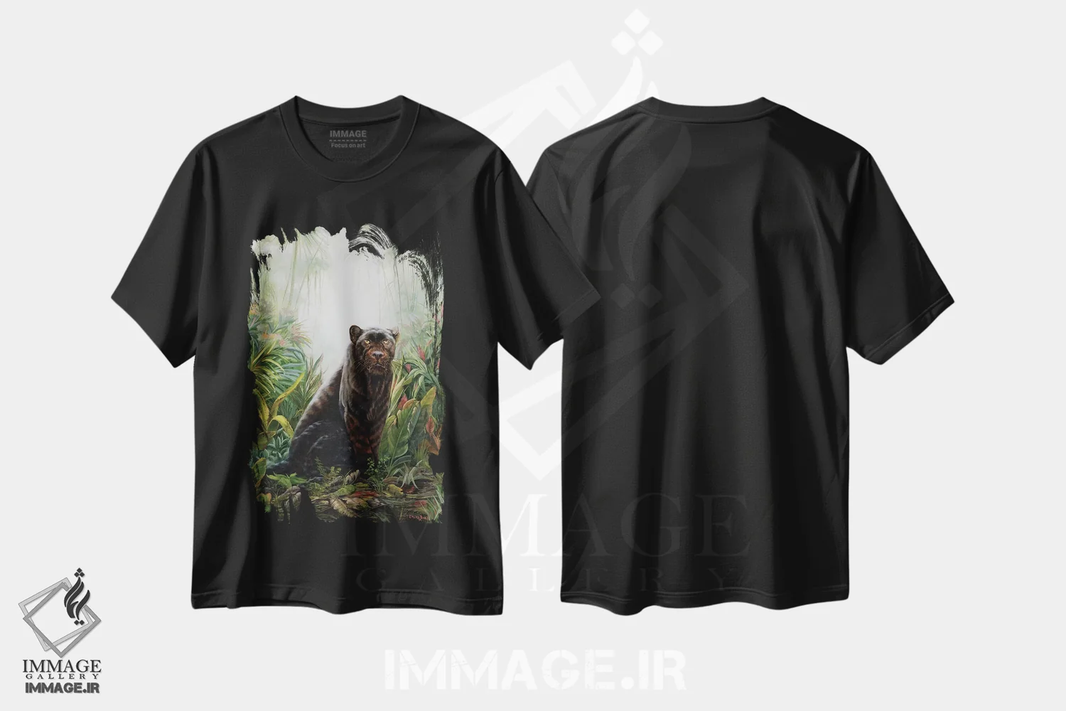 تیشرت مشکی طرح دار سایه جنگل، مدیوم اثر لورا کرتین | فروشگاه ایماژ