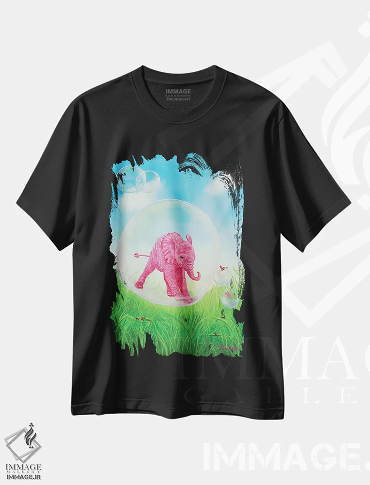 تیشرت مشکی طرح دار شناور شدن، مدیوم اثر لورا کرتین | فروشگاه ایماژ