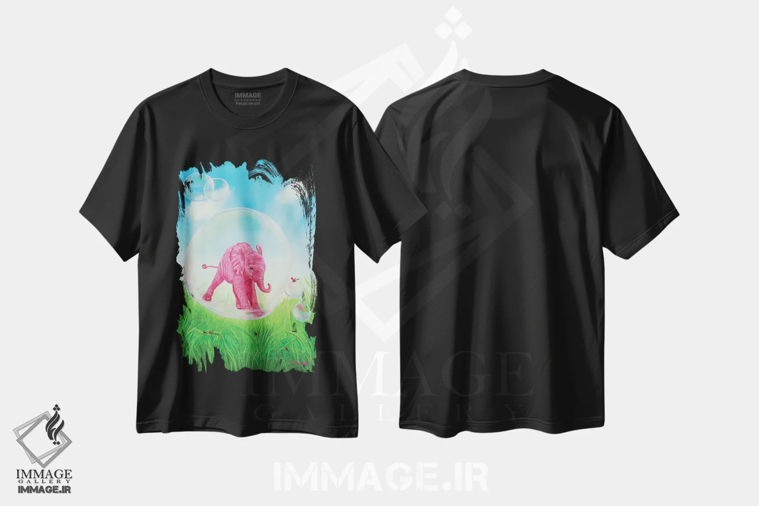 تیشرت مشکی طرح دار شناور شدن، مدیوم اثر لورا کرتین | فروشگاه ایماژ