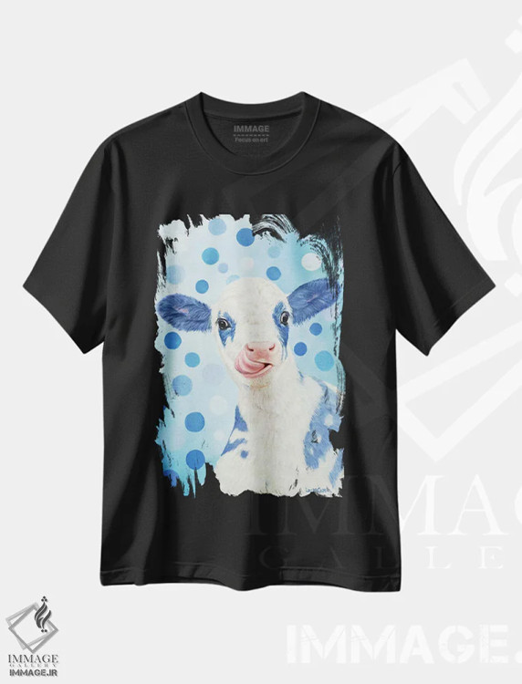 تیشرت مشکی طرح دار آبی رنگ، مدیوم اثر لورا کرتین | فروشگاه ایماژ