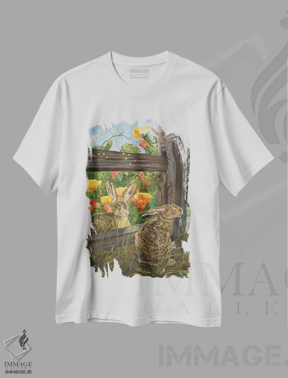 تیشرت سفید طرح دار آقای خرگوش و خانم خرگوش، تزئینی اثر لورا کرتین | فروشگاه ایماژ