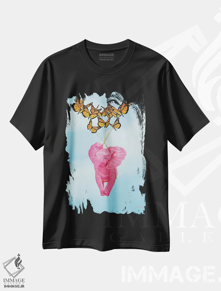تیشرت مشکی طرح دار با خود برده شدن، مدیوم اثر لورا کرتین | فروشگاه ایماژ
