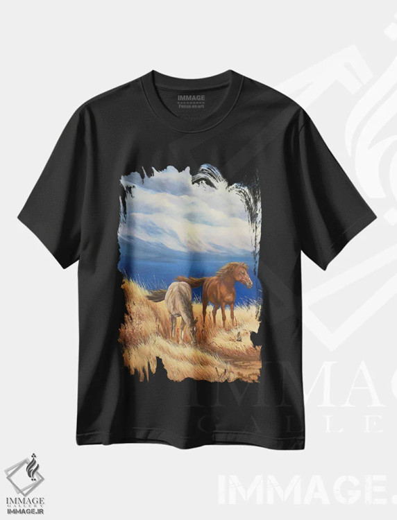 تیشرت مشکی طرح دار وحشی و طوفانی ۱، هنر فاخر معاصر اثر لورا کرتین | فروشگاه ایماژ