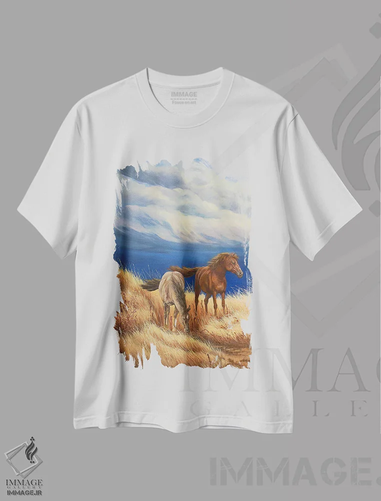 تیشرت سفید طرح دار وحشی و طوفانی ۱، هنر فاخر معاصر اثر لورا کرتین | immage.ir