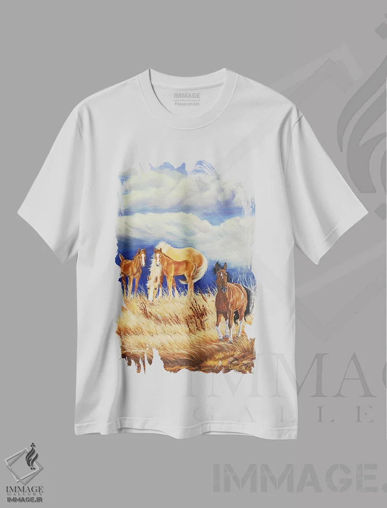 تیشرت سفید طرح دار وحشی و طوفانی ۲، هنر فاخر معاصر اثر لورا کرتین | فروشگاه ایماژ