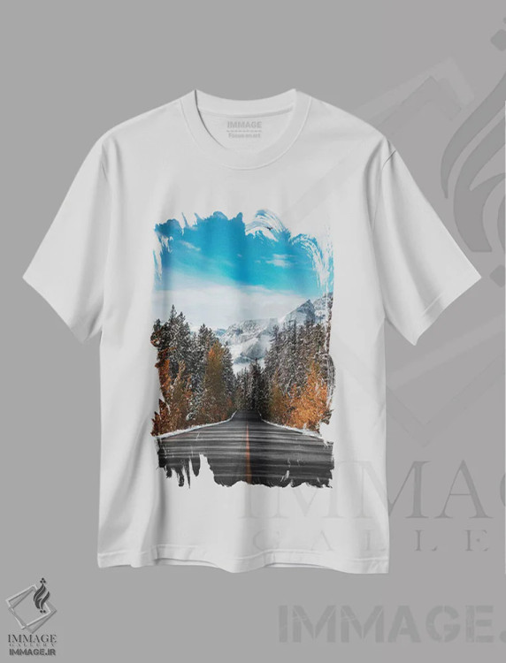 تیشرت سفید طرح دار جاده زمستانی، مدیوم اثر لوکاس مور | immage.ir