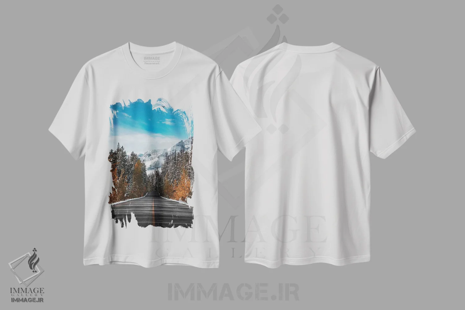 تیشرت سفید طرح دار جاده زمستانی، مدیوم اثر لوکاس مور | immage.ir