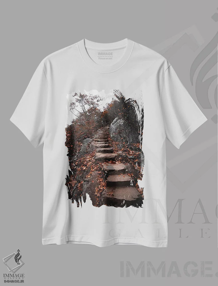 تیشرت سفید طرح دار مسیر پاییزی، مدیوم اثر لوکاس مور | فروشگاه ایماژ