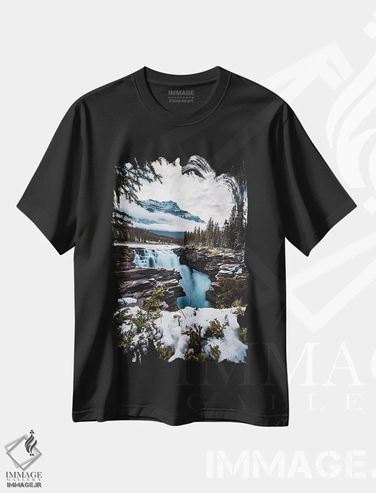 تیشرت مشکی طرح دار آبشار زمستانی، مدیوم اثر لوکاس مور | فروشگاه ایماژ