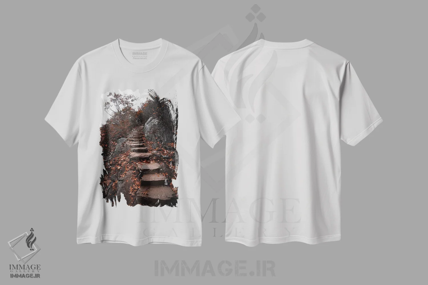 تیشرت سفید طرح دار مسیر پاییزی، مدیوم اثر لوکاس مور | فروشگاه ایماژ