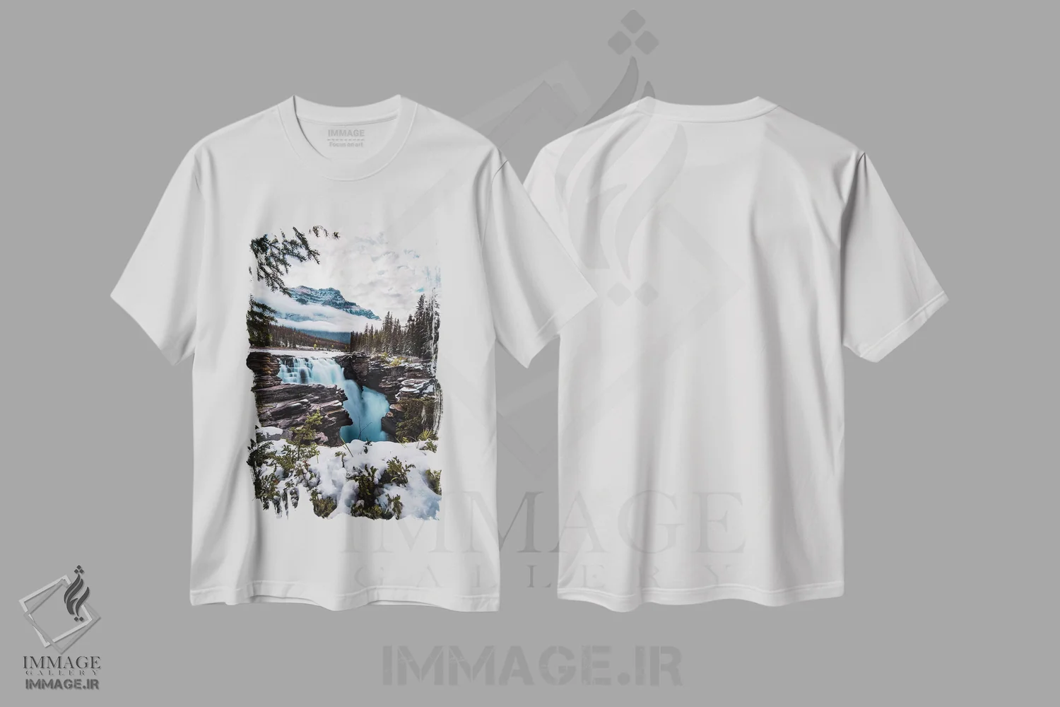 تیشرت سفید طرح دار آبشار زمستانی، مدیوم اثر لوکاس مور | immage.ir