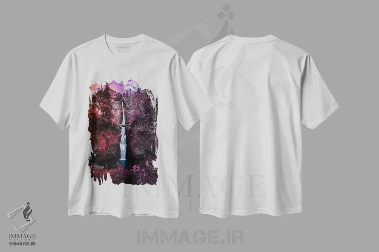 تیشرت سفید طرح دار آبشارهای رنگارنگ، مدیوم اثر لوکاس مور | فروشگاه ایماژ