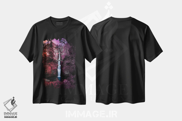 تیشرت مشکی طرح دار آبشارهای رنگارنگ، مدیوم اثر لوکاس مور | immage.ir