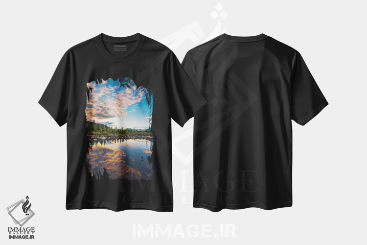 تیشرت مشکی طرح دار غروب آلاسکا، مدیوم اثر لوکاس مور | فروشگاه ایماژ