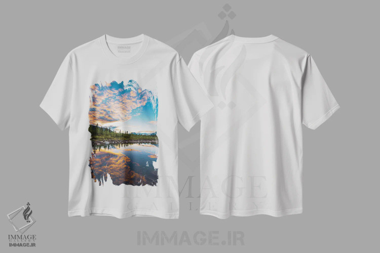 تیشرت سفید طرح دار غروب آلاسکا، مدیوم اثر لوکاس مور | immage.ir
