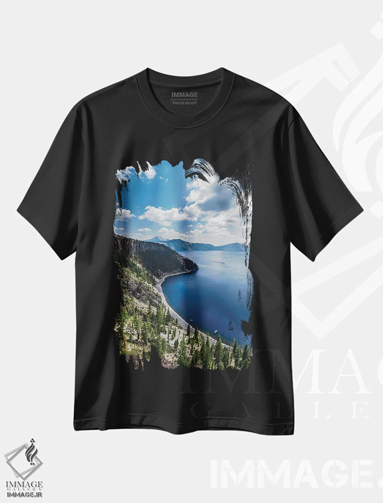 تیشرت مشکی طرح دار آبی های دریاچه، مدیوم اثر لوکاس مور | فروشگاه ایماژ