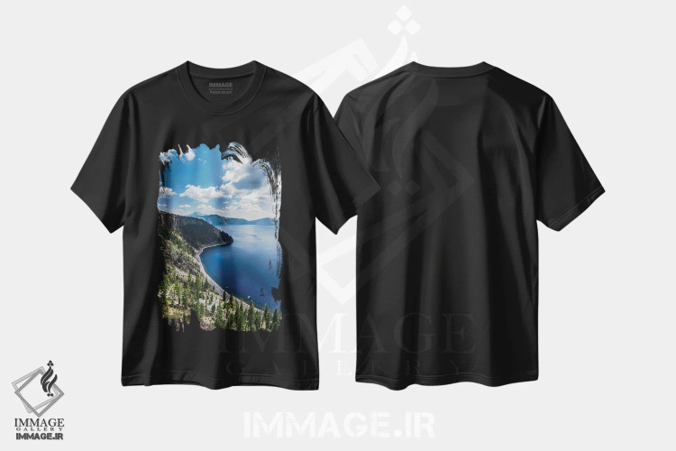 تیشرت مشکی طرح دار آبی های دریاچه، مدیوم اثر لوکاس مور | فروشگاه ایماژ